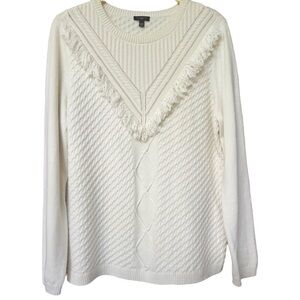 Talbots Women’s XL P Wool Blend Fringe Accent Waffle Cable Knit Pullover Sweater